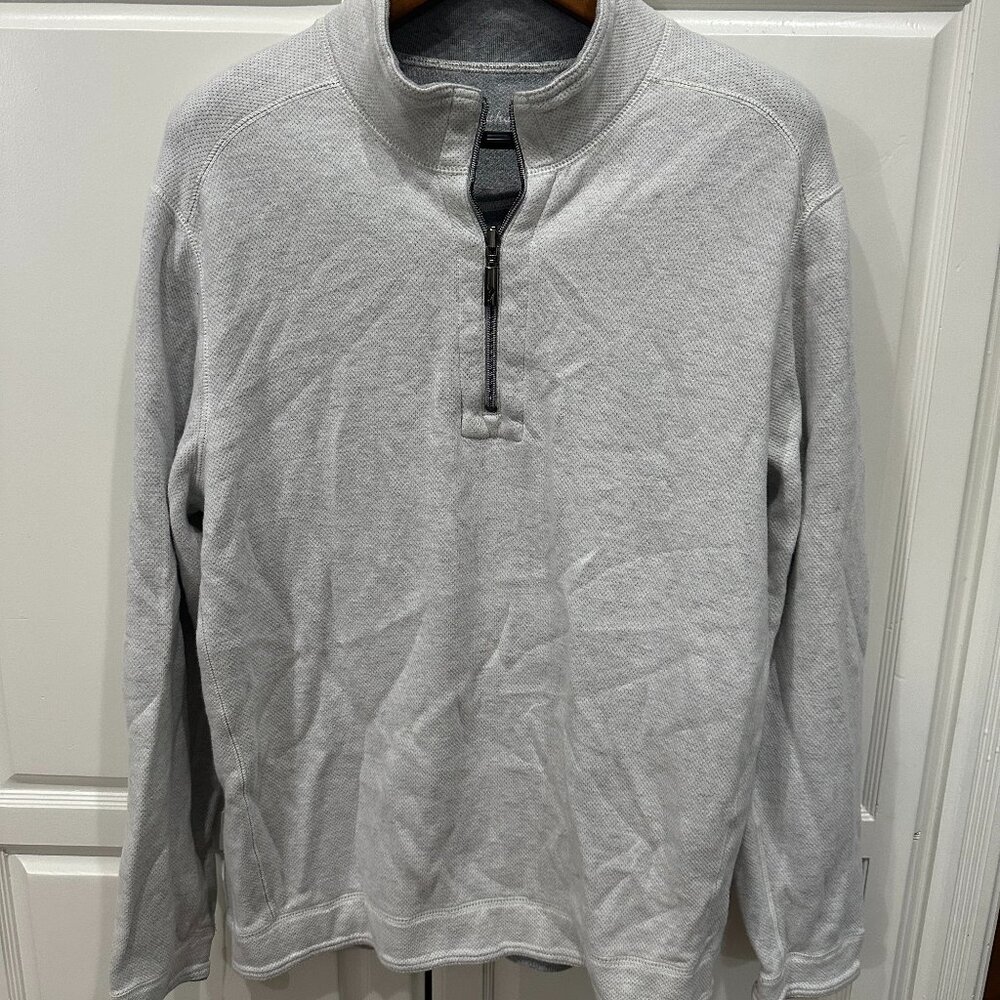 Tommy Bahama Reversible Grey Sweater Men's Large Pullover 1/4 Zip Long Sleeves